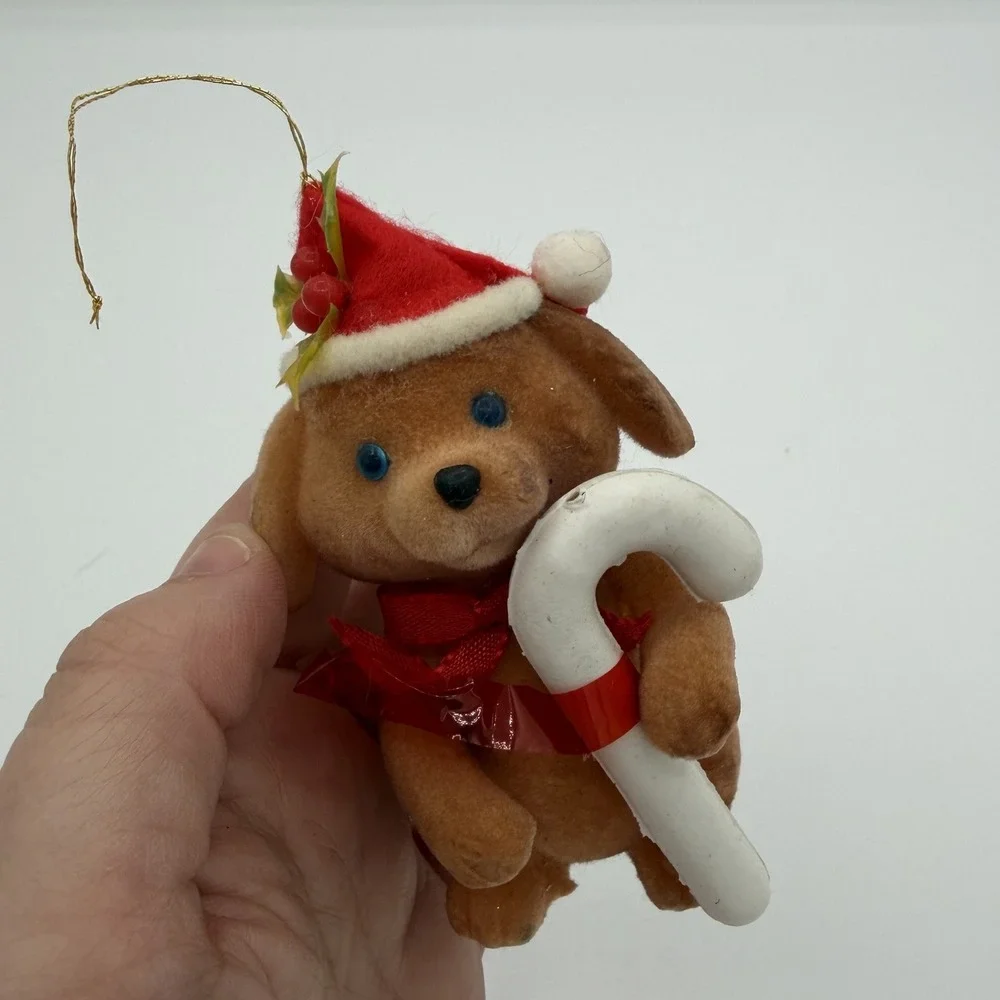 Vintage Flocked Christmas Ornament Set 4 Dog‎ Penguin Cat Holiday Decor